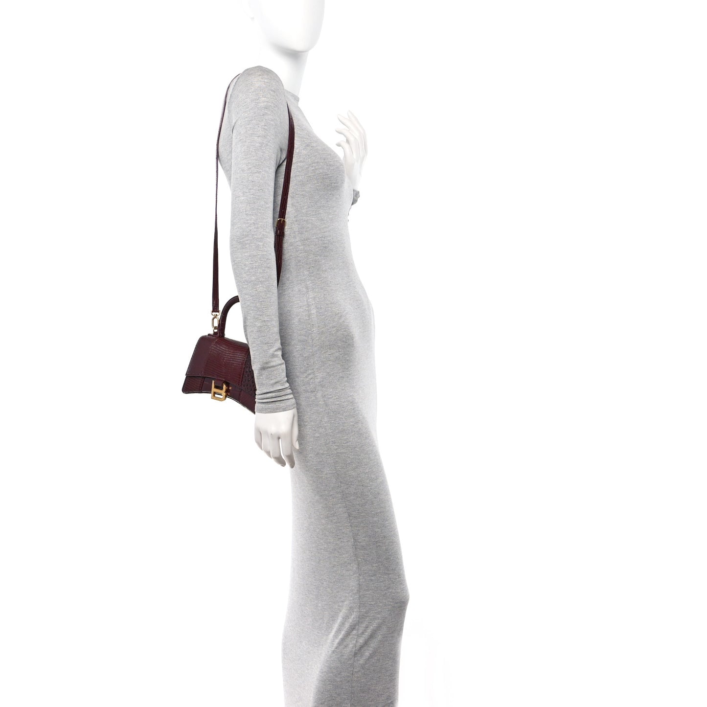Calfskin Crocodile Lizard Embossed XS Patchwork Hourglass Top Handle Bag Burgundy