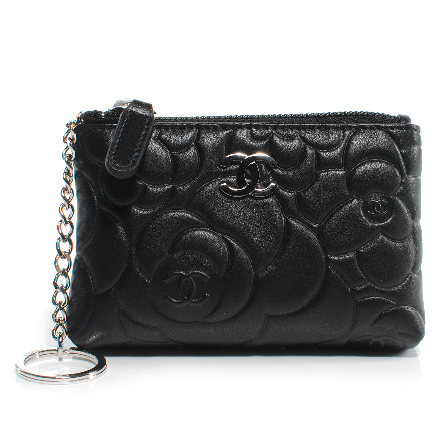 Chanel Lambskin Camellia Coin Purse Black 1 of 8