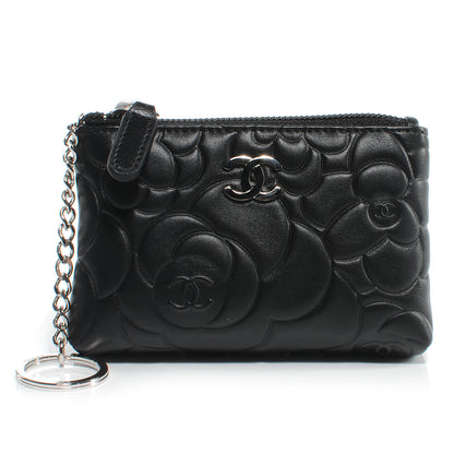 Chanel Lambskin Camellia Coin Purse Black 1 of 8