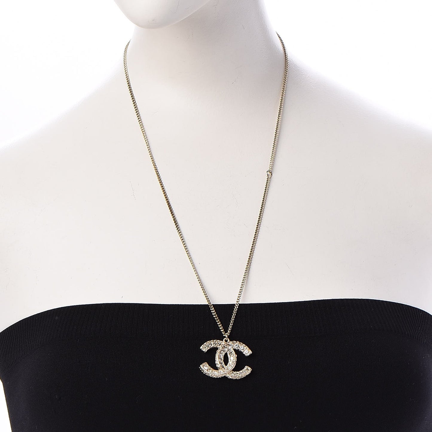 Baguette Crystal CC Necklace Light Gold