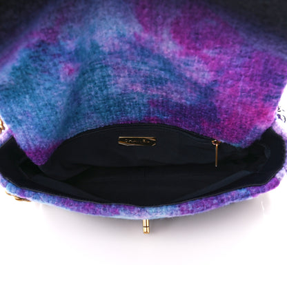 Chanel Wool Tweed Quilted Large Chanel 19 Flap Purple Black Blue 5 of 10