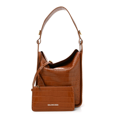 Balenciaga Extra Supple Calfskin Crocodile Embossed Small Tool 2.0 North-South Tote Camel 3 of 20