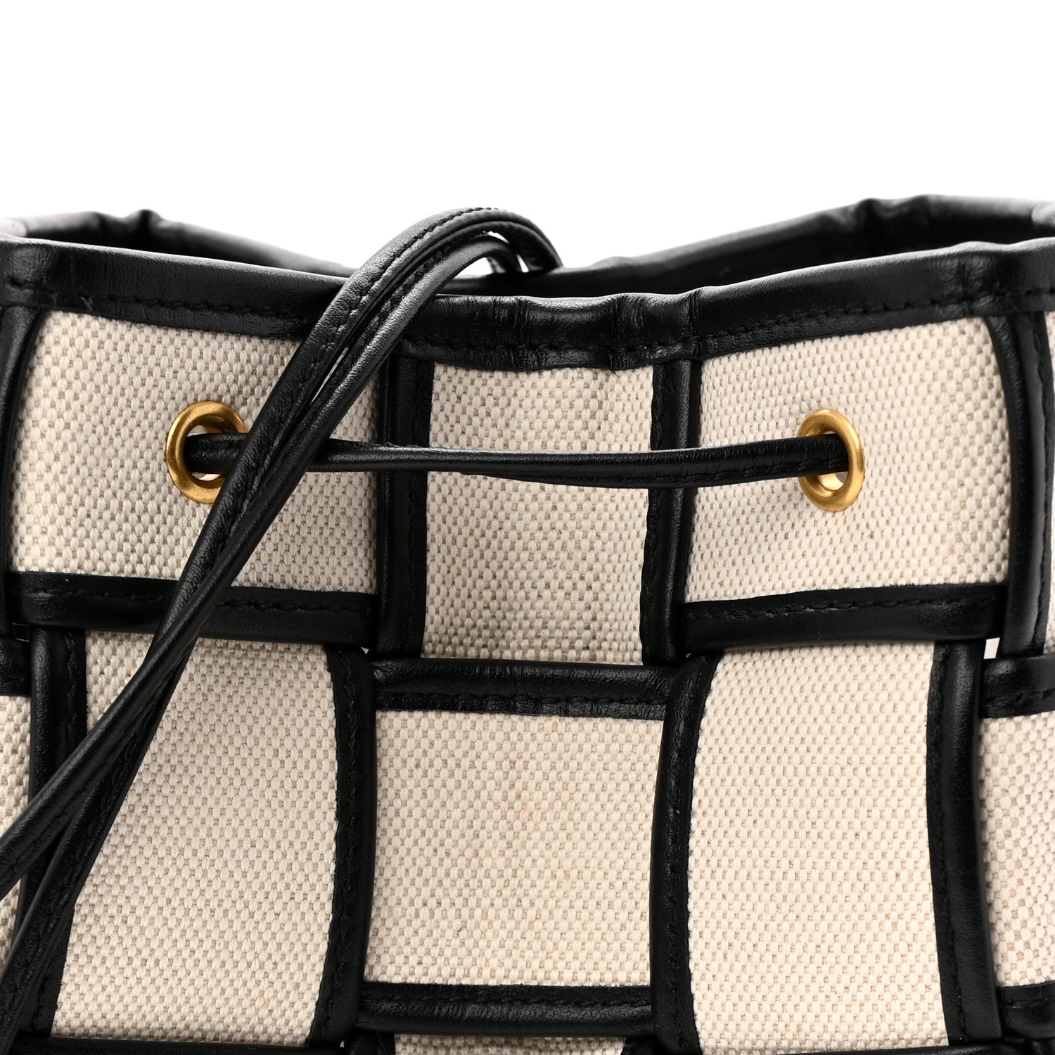 Bottega Veneta Canvas Nappa Maxi Intrecciato Small Cassette Bucket Bag Natural Black 7 of 9