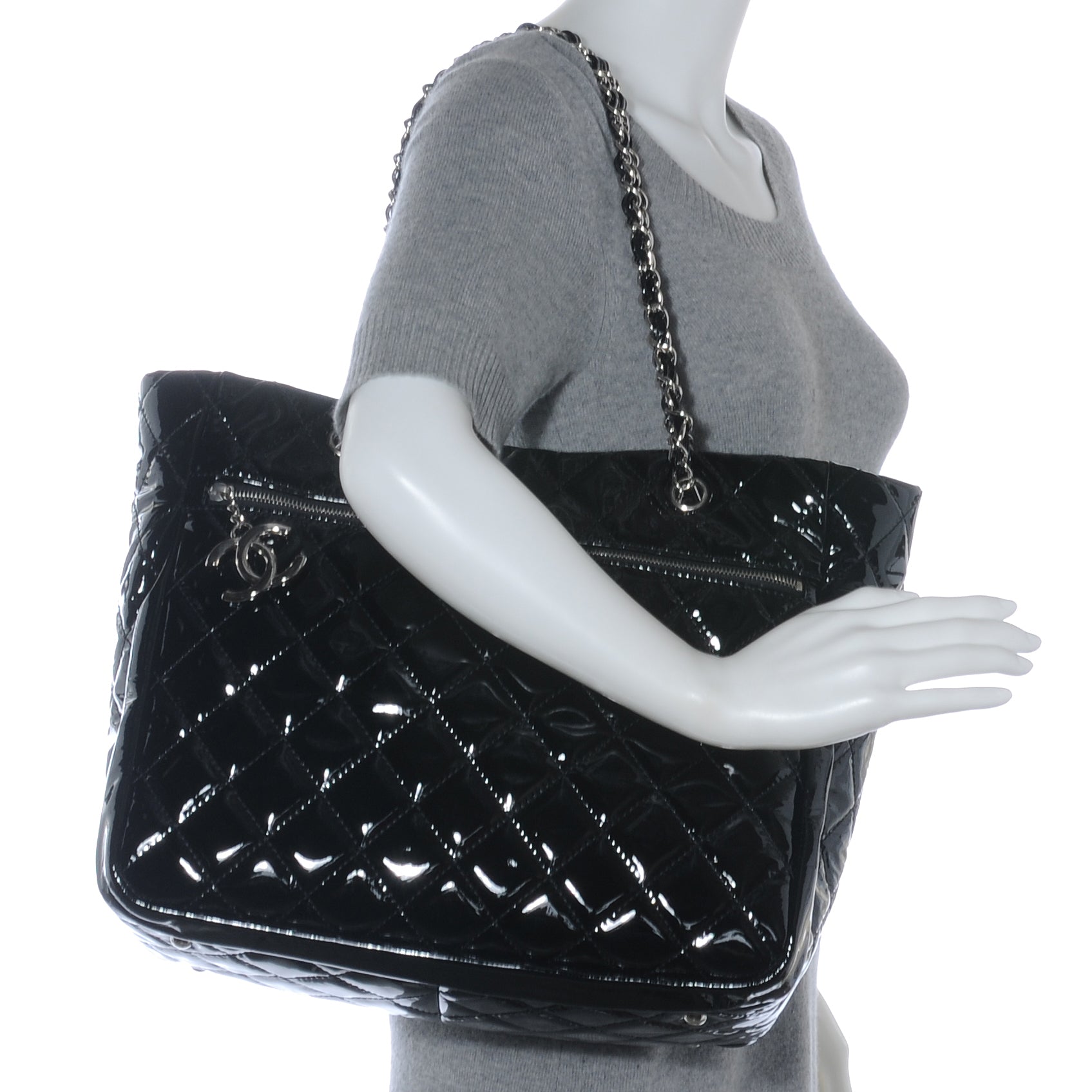 Chanel Patent Quilted Chic and Glitter Large Tote Black 2 of 7