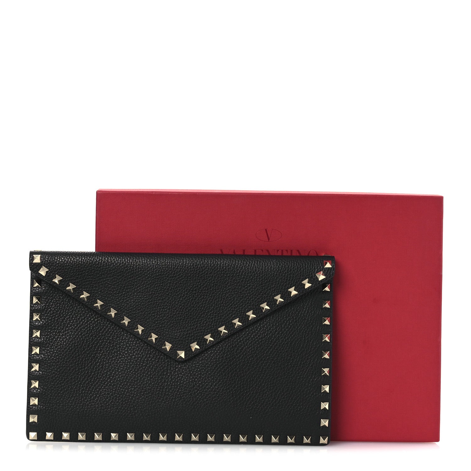 Valentino Garavani Pebbled Calfskin Large Rockstud Envelope Clutch Black 8 of 8