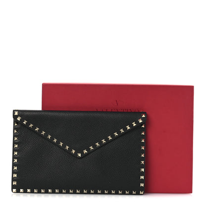 Valentino Garavani Pebbled Calfskin Large Rockstud Envelope Clutch Black 8 of 8