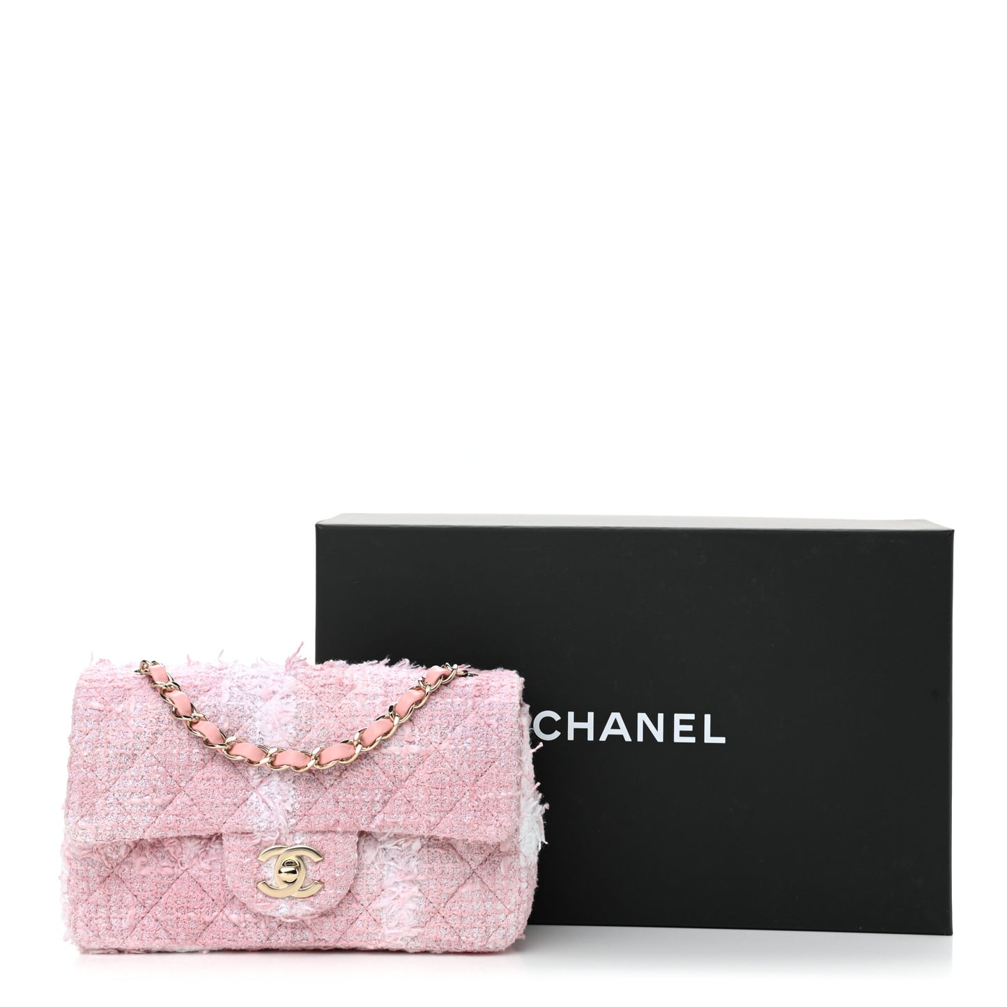 Tweed Quilted Mini Rectangular Flap Light Pink White