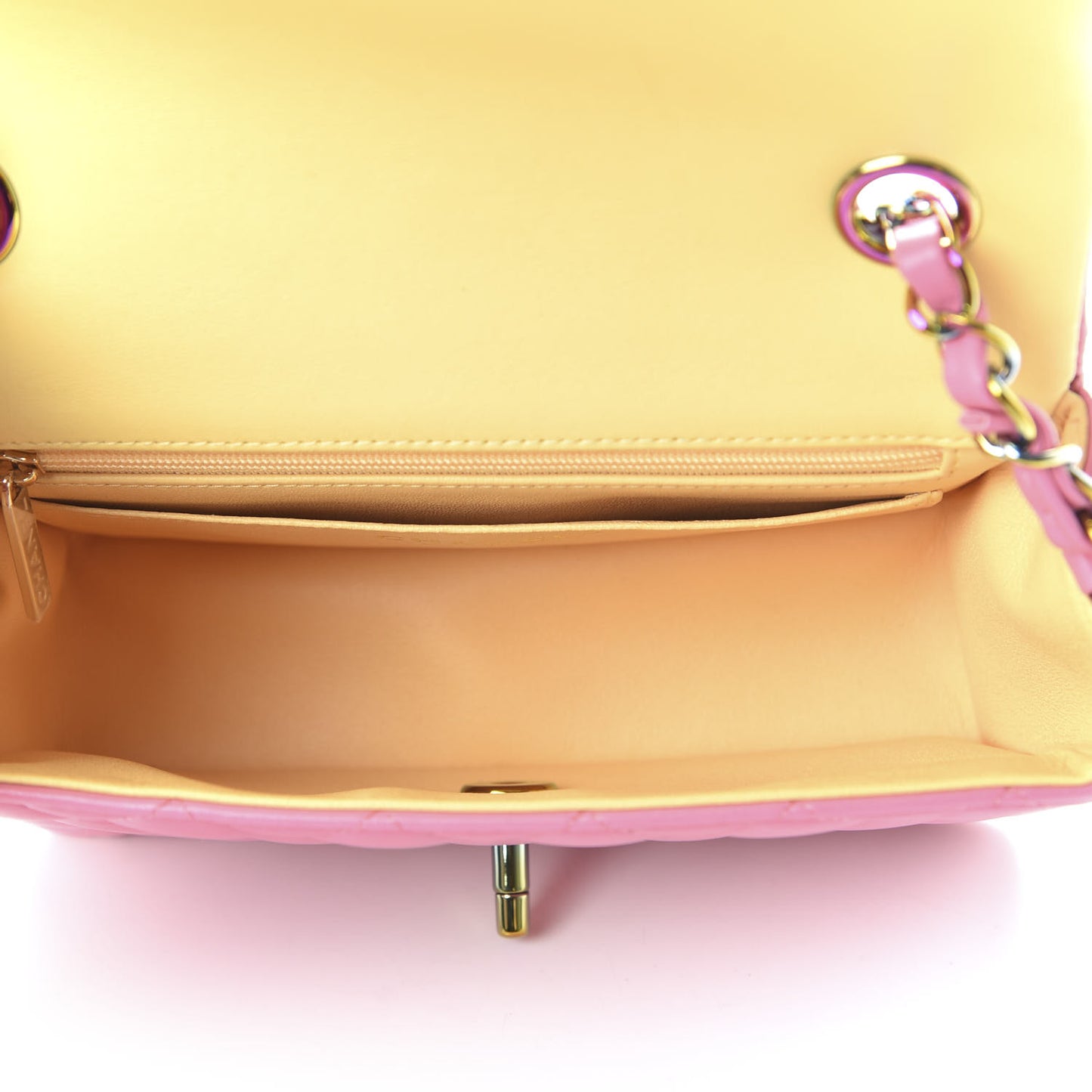 Lambskin Quilted Mini Rectangular Flap Pink Yellow