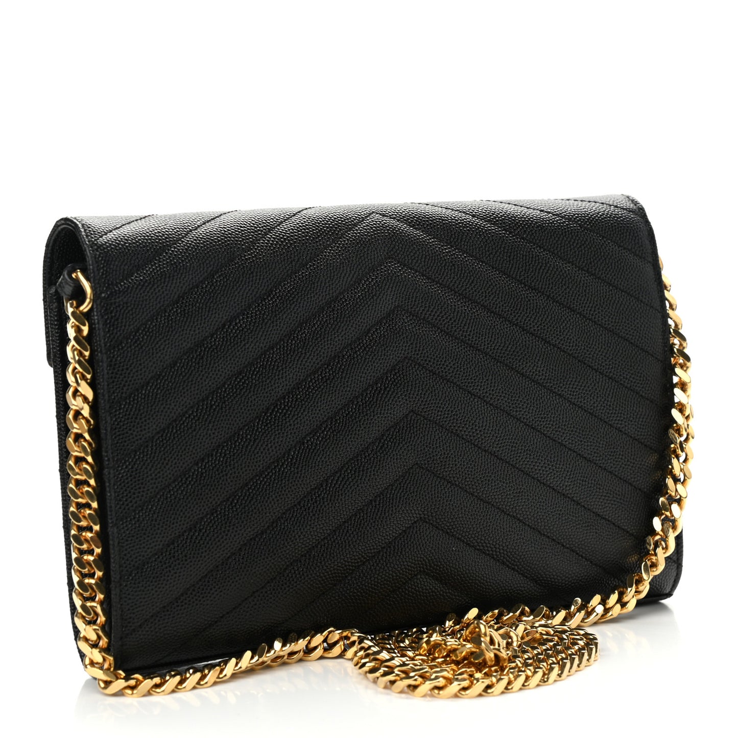 Grain De Poudre Matelasse Chevron Monogram Chain Wallet Black