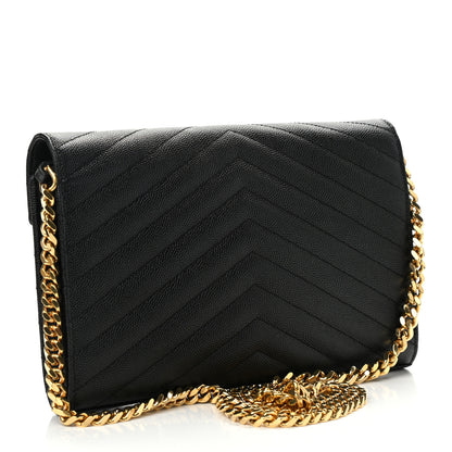 Saint Laurent Grain De Poudre Matelasse Chevron Monogram Chain Wallet Black 3 of 14