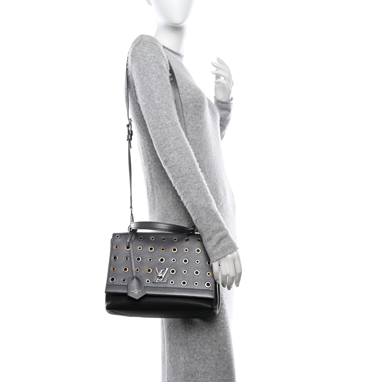 LOUIS VUITTON Soft Calfskin Eyelet Lockme II Top Handle Gris Silver