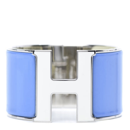 Hermes Enamel Extra Wide Clic Clac H Bracelet PM Blanc Bleu Transat 1 of 8