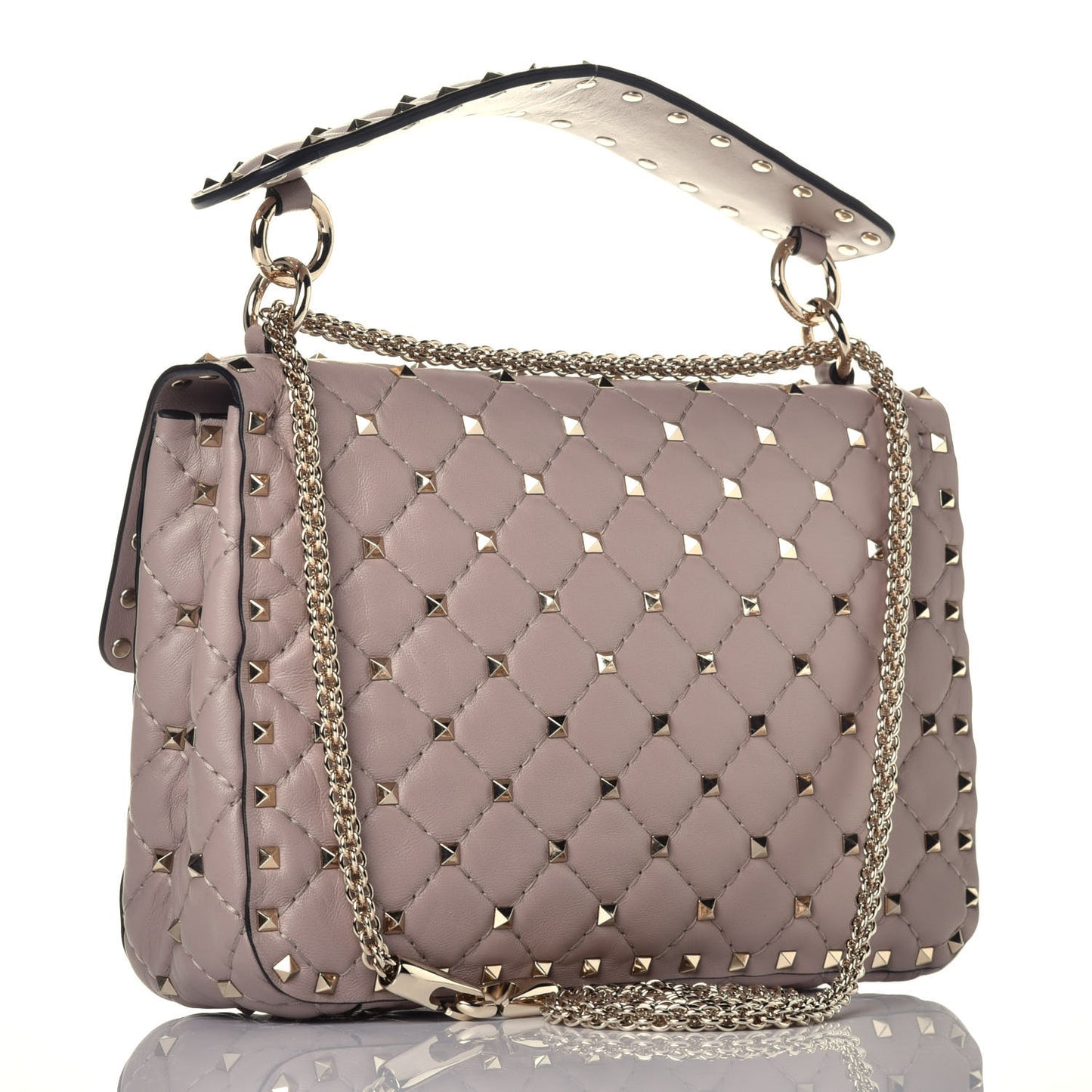 Lambskin Medium Rockstud Spike Shoulder Bag Poudre