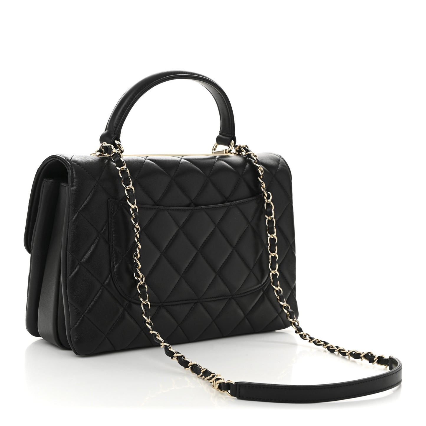 Lambskin Quilted Medium Trendy CC Flap Dual Handle Bag Black