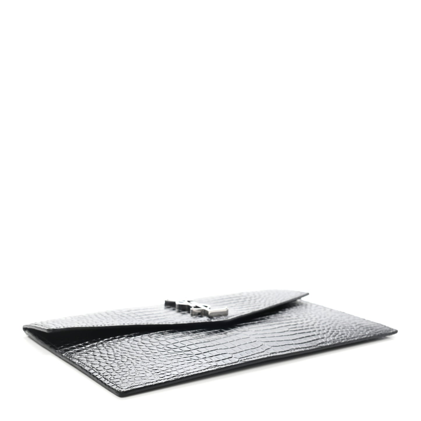 Calfskin Crocodile Embossed Uptown Monogram Pouch Black