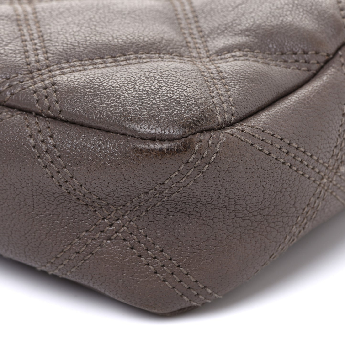 Grained Lambskin Quilted Mini Becky Double Zip Bag Taupe