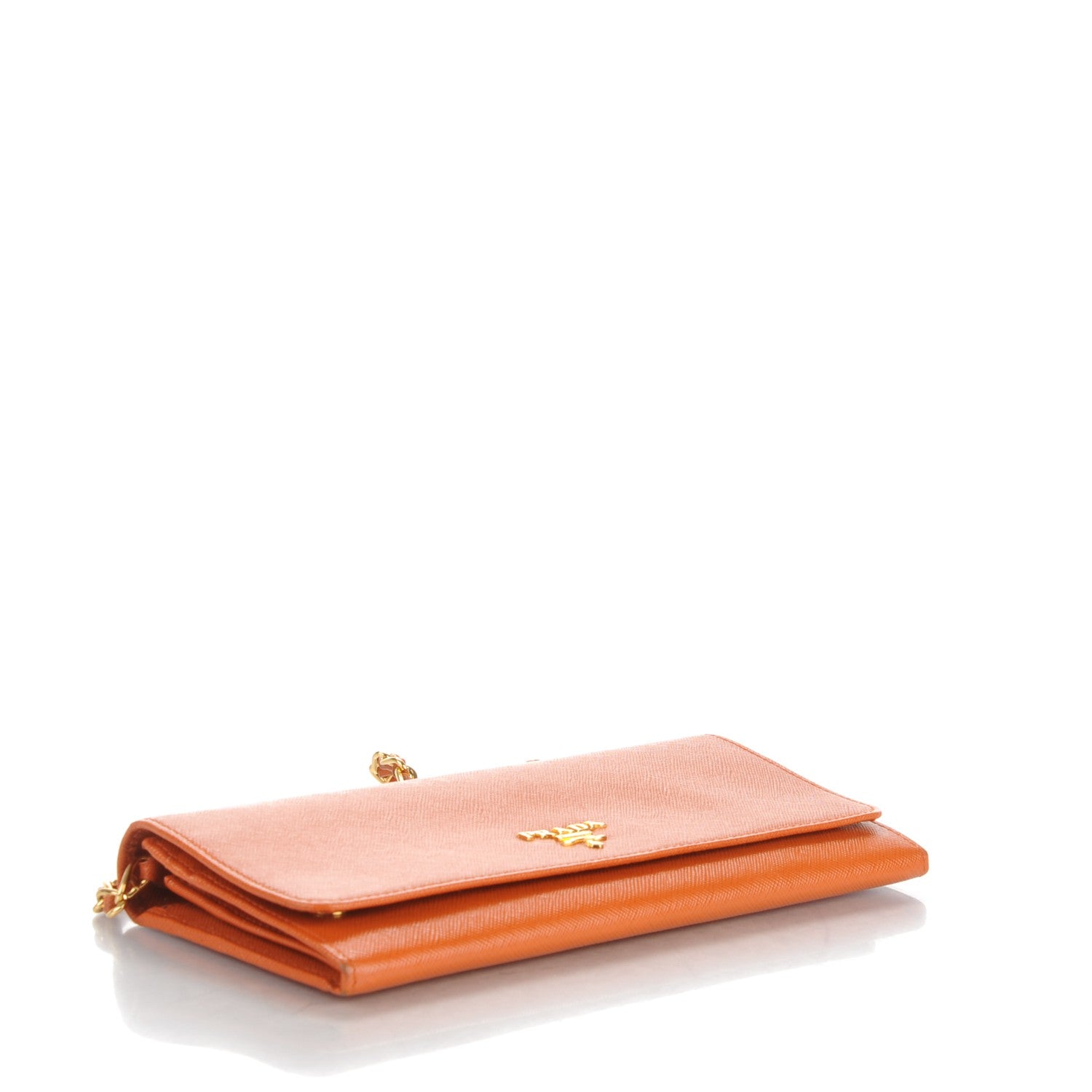 Prada Saffiano Metal Oro Chain Wallet Papaya 4 of 7
