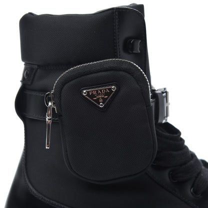 Prada Spazzolato Roi Technical Nylon Metal Triangle Logo Mens Pouch Pocket Combat Boots 9.5 Black 15 of 16
