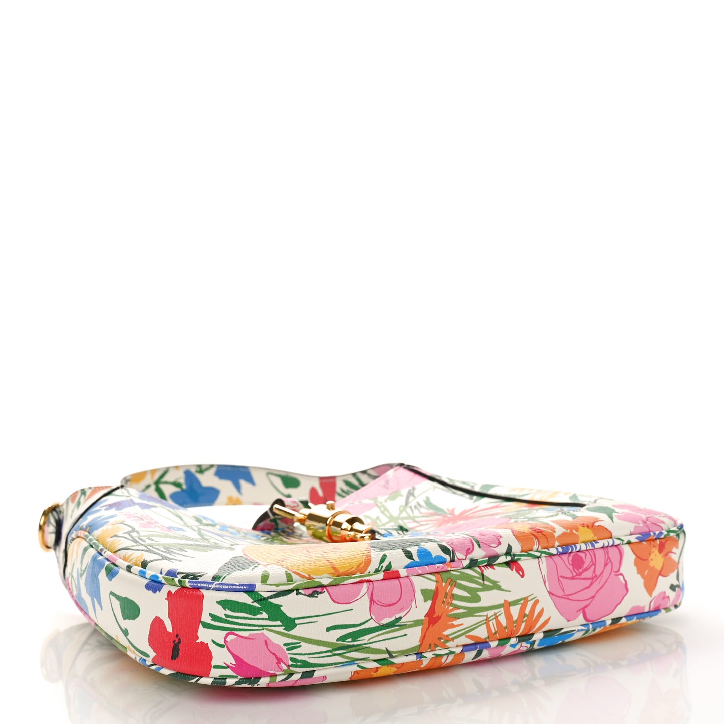 X KEN SCOTT New Shangai Calfskin Jardin D'Avril Floral Print Small Jackie 1961 Hobo Ivory Pink