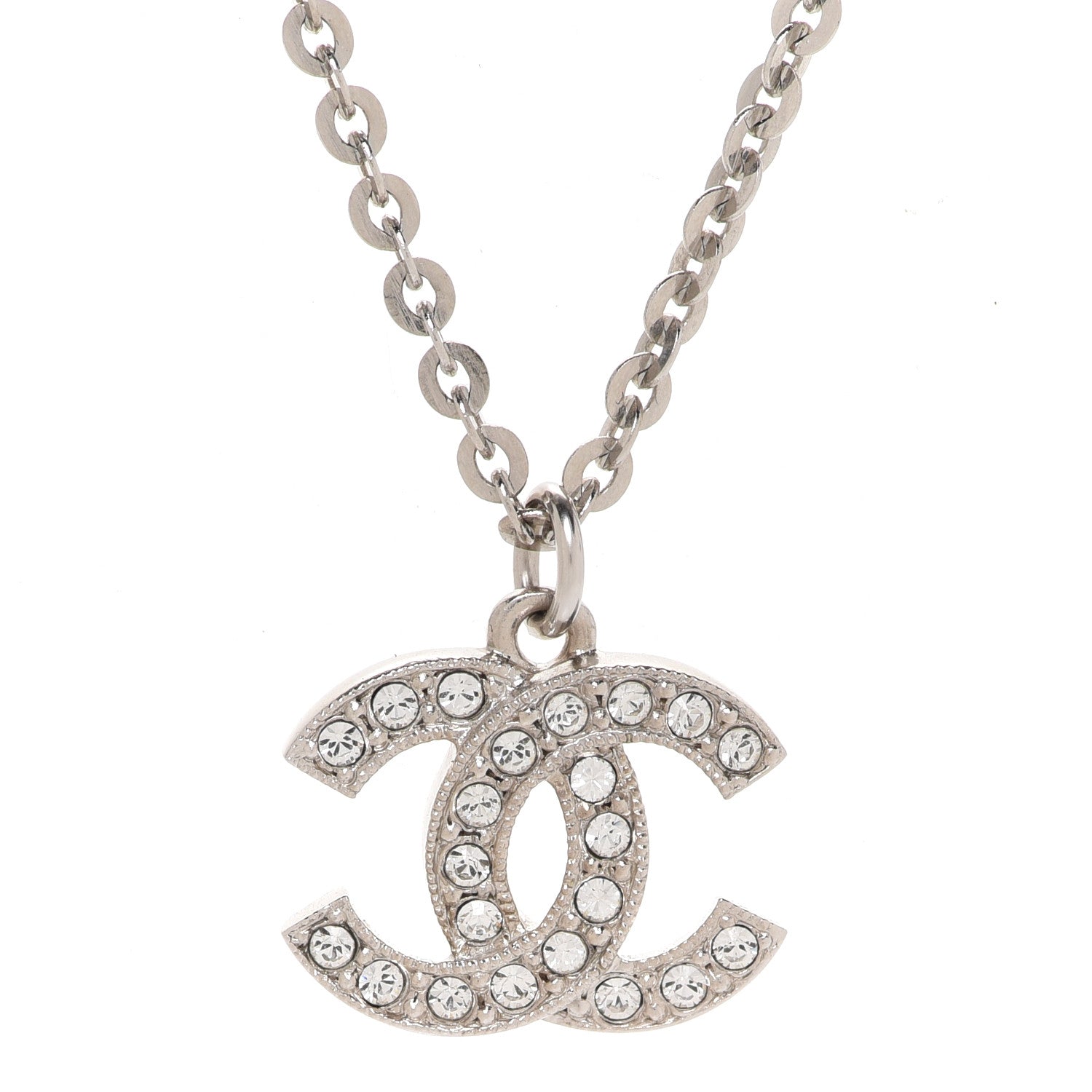 Chanel Crystal Pearl CC Pendant Necklace Silver Black 4 of 6