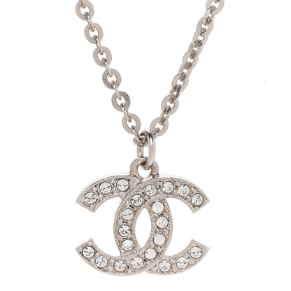Chanel Crystal Pearl CC Pendant Necklace Silver Black 4 of 6
