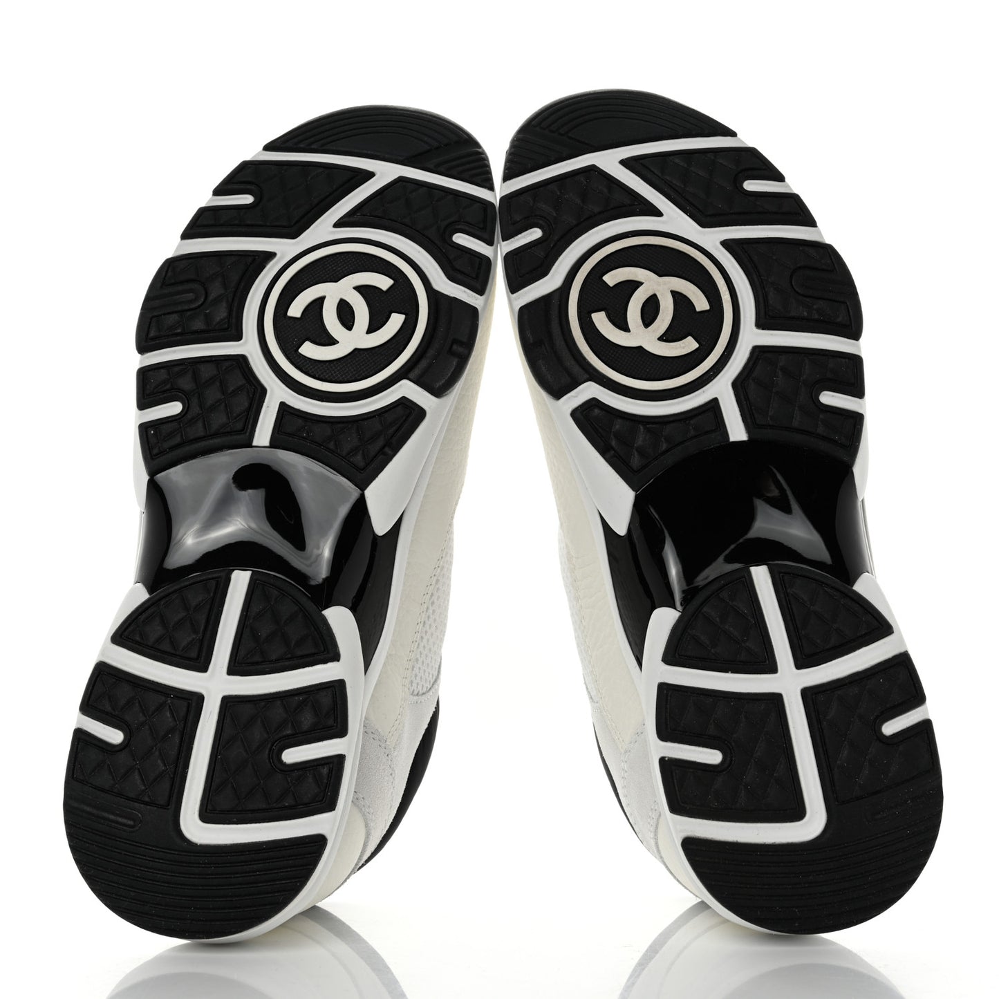 Mesh Suede Calfskin Grained Calfskin Womens CC Sneakers 38.5 White Black