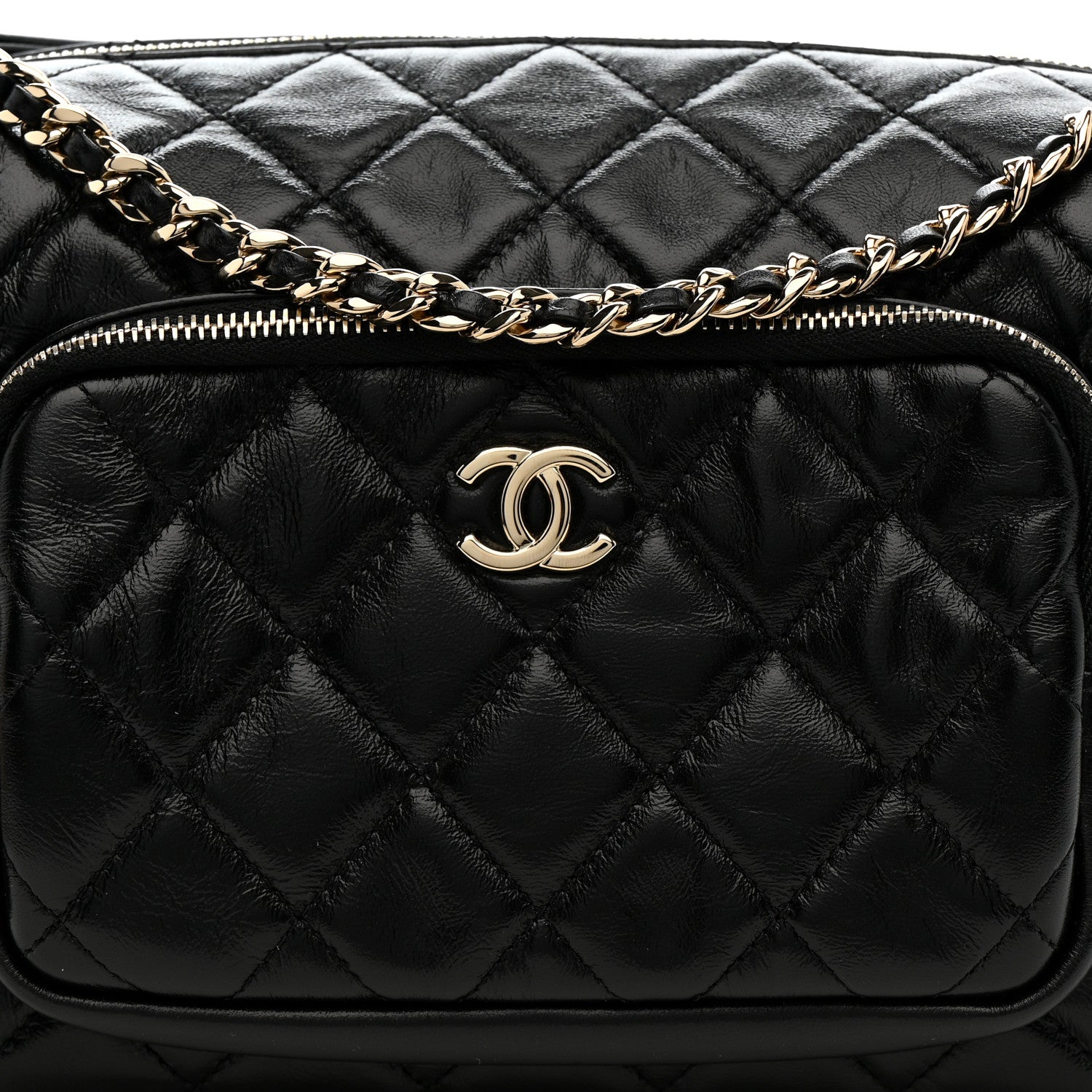 Chanel Shiny Crumpled Lambskin Quilted Medium Preppy Pocket Camera Case Black 8 of 10