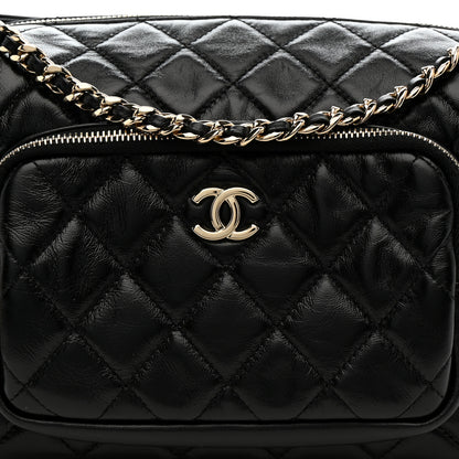 Chanel Shiny Crumpled Lambskin Quilted Medium Preppy Pocket Camera Case Black 8 of 10