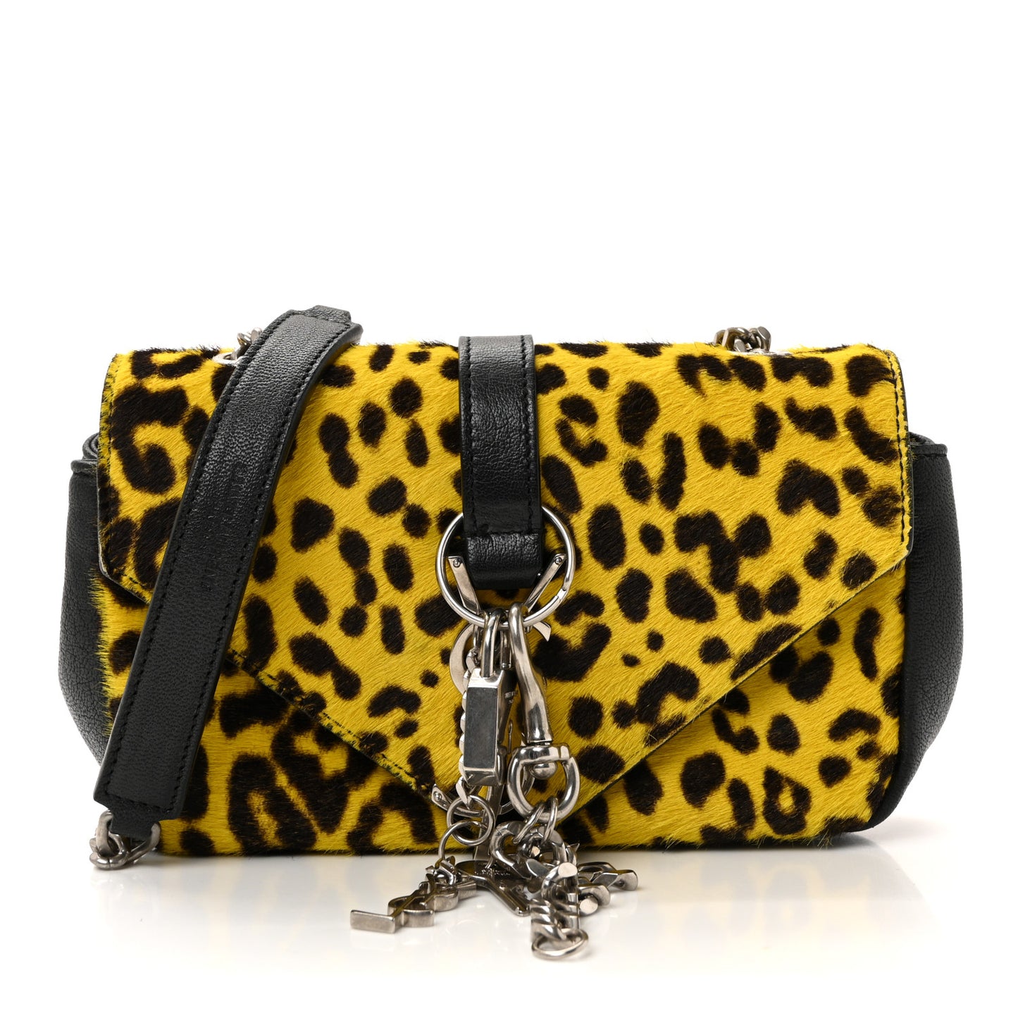 Pony Hair Calfskin Monogram Leopard Print Baby Punk Chain Bag Yellow