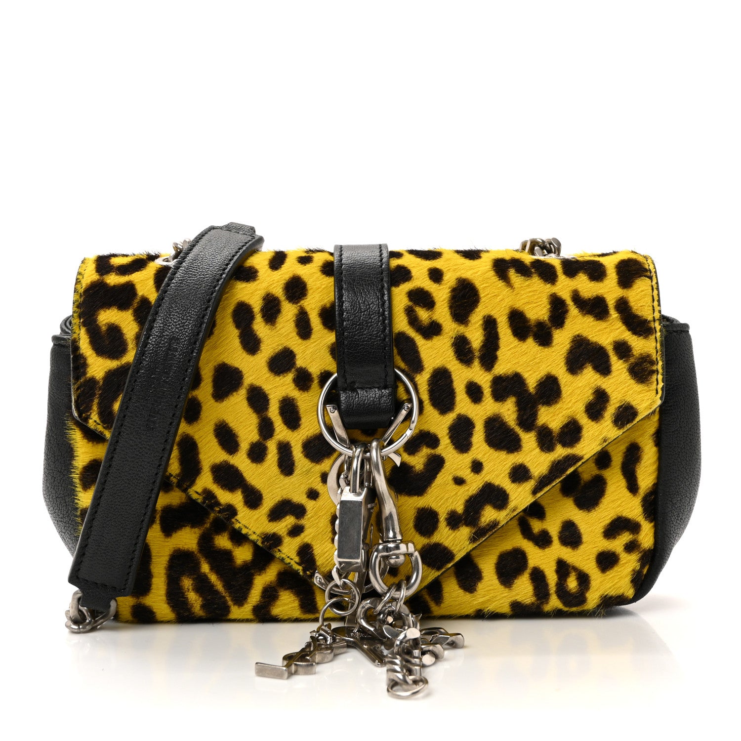 Saint Laurent Pony Hair Calfskin Monogram Leopard Print Baby Punk Chain Bag Yellow 1 of 9