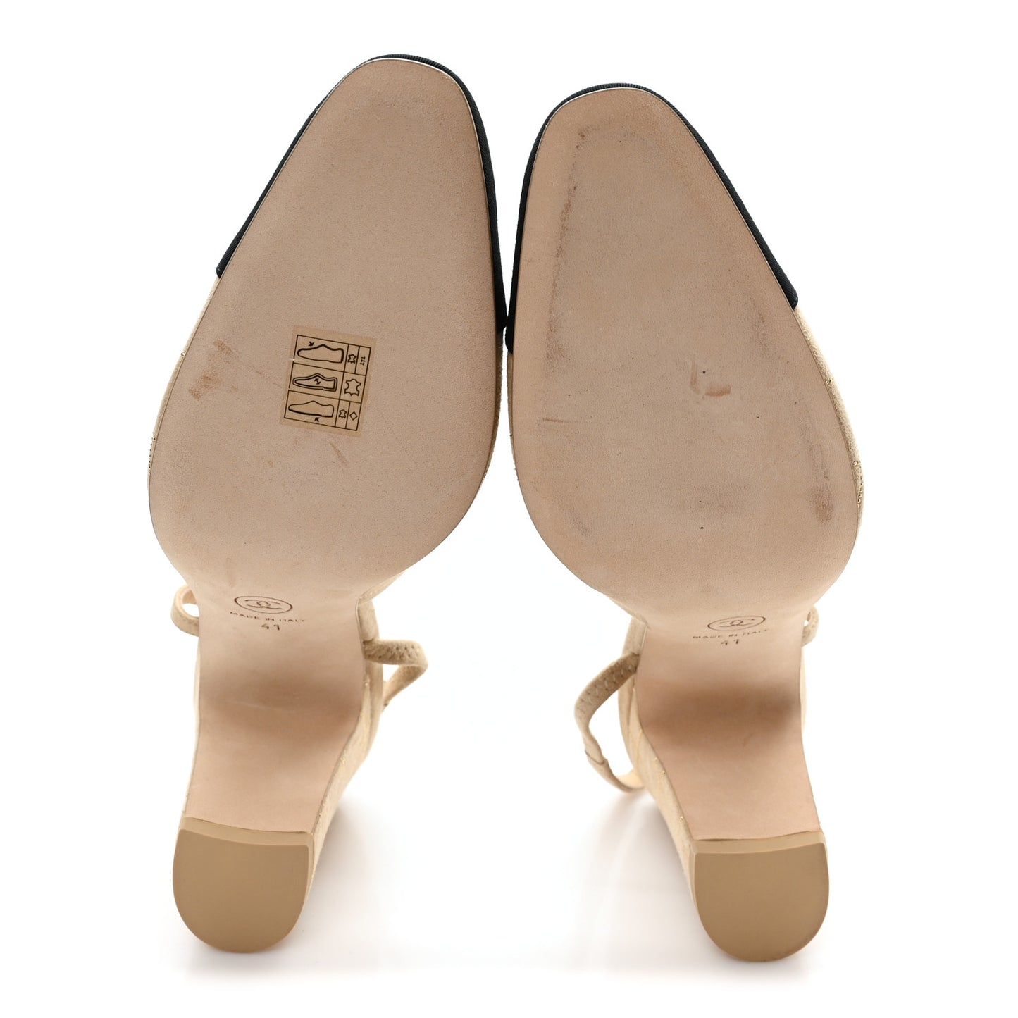 Suede Crystal Grosgrain Cap Toe CC Slingback Pumps 41 Beige Golden Black