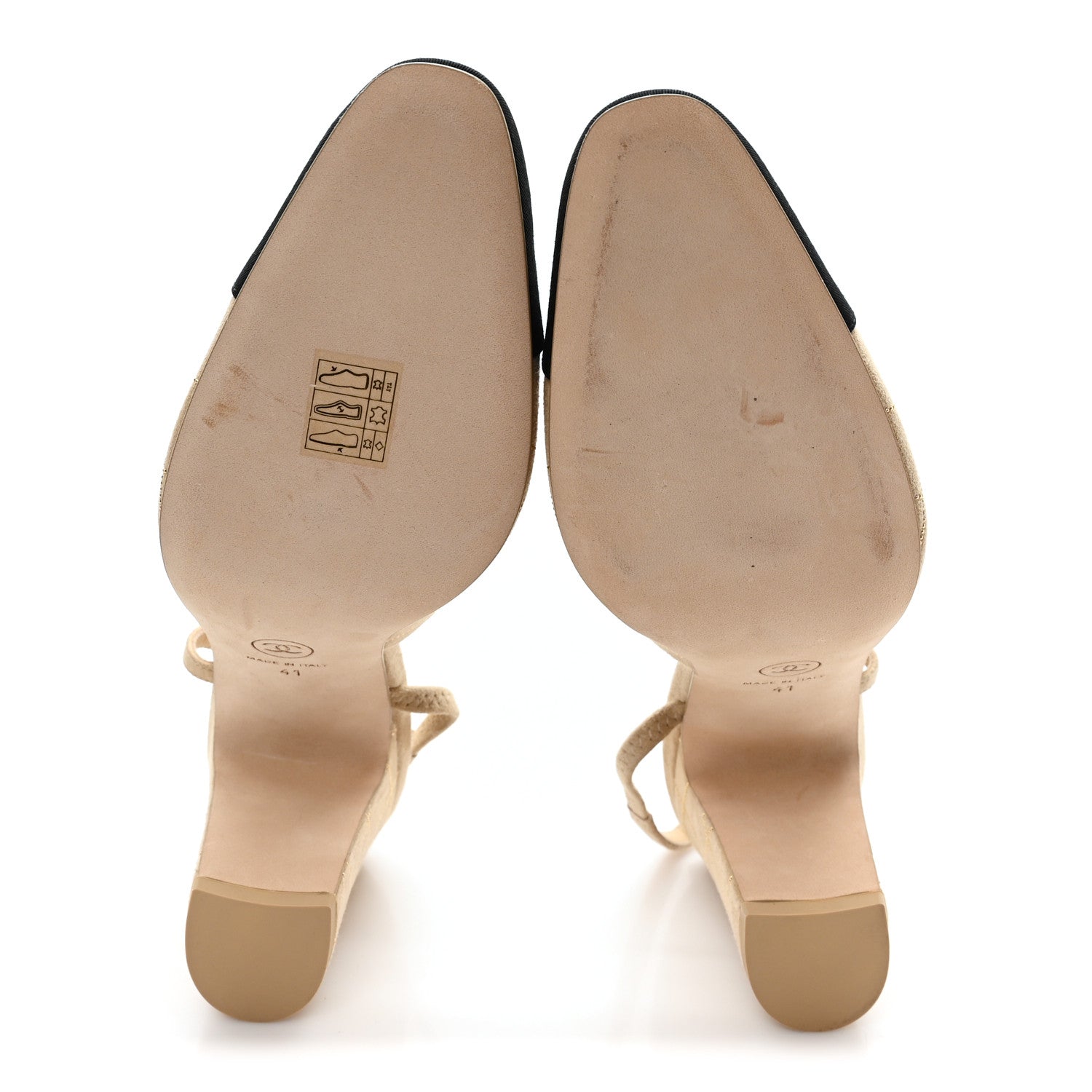 Chanel Suede Crystal Grosgrain Cap Toe CC Slingback Pumps 41 Beige Golden Black 6 of 9
