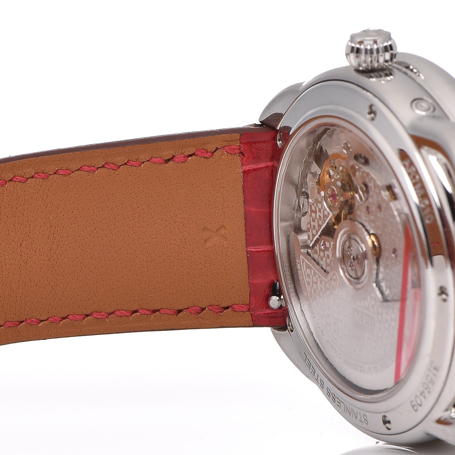 Hermes Stainless Steel Alligator Mother of Pearl 38mm Arceau Petite Lune Automatic Watch Braise 7 of 9
