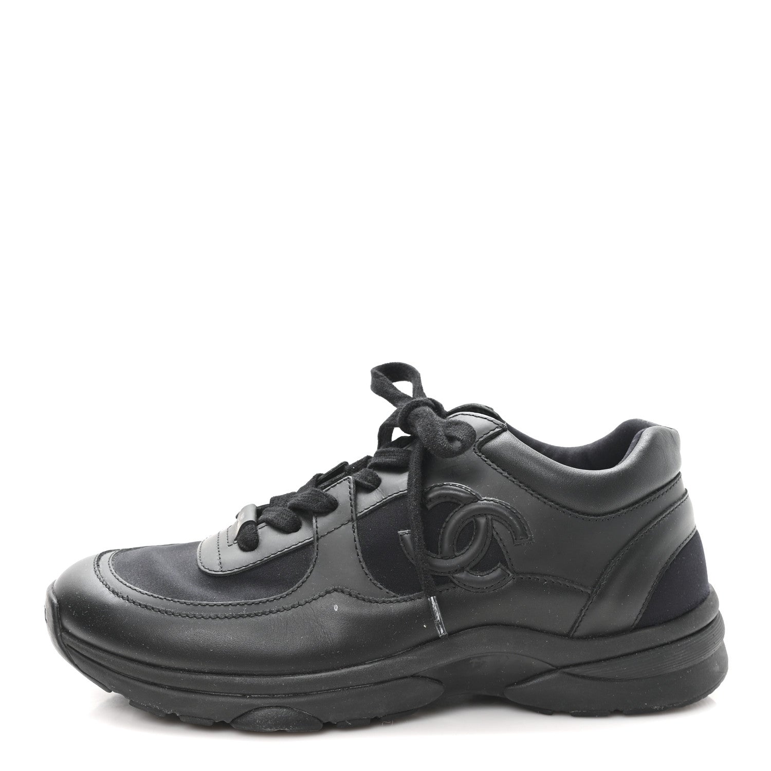 Chanel Lambskin Fabric CC Uniform Sneakers 39.5 Black 1 of 9