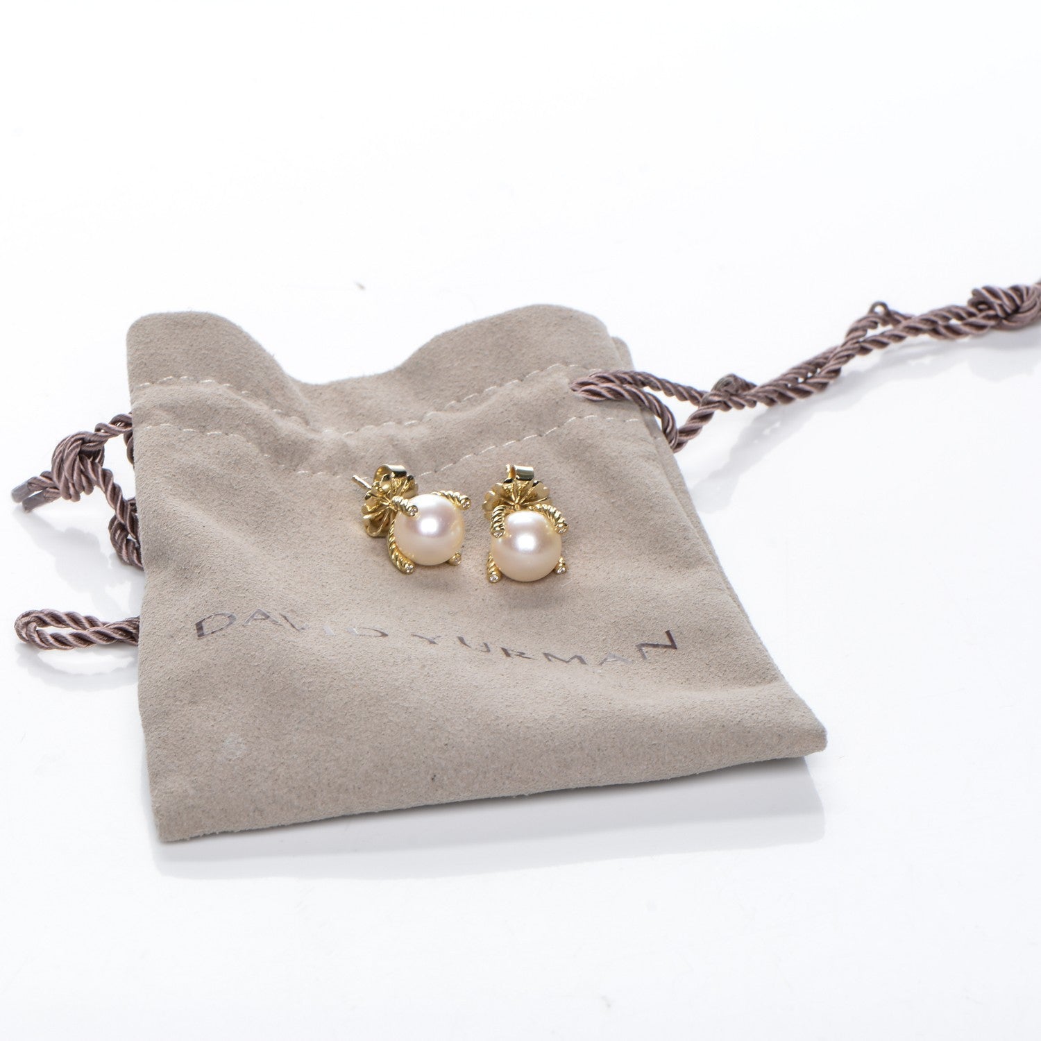 David Yurman 18K Yellow Gold Diamond 14mm Pearl Earrings 5 of 5