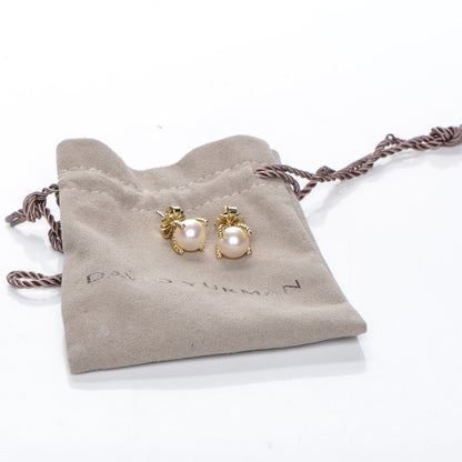 David Yurman 18K Yellow Gold Diamond 14mm Pearl Earrings 5 of 5
