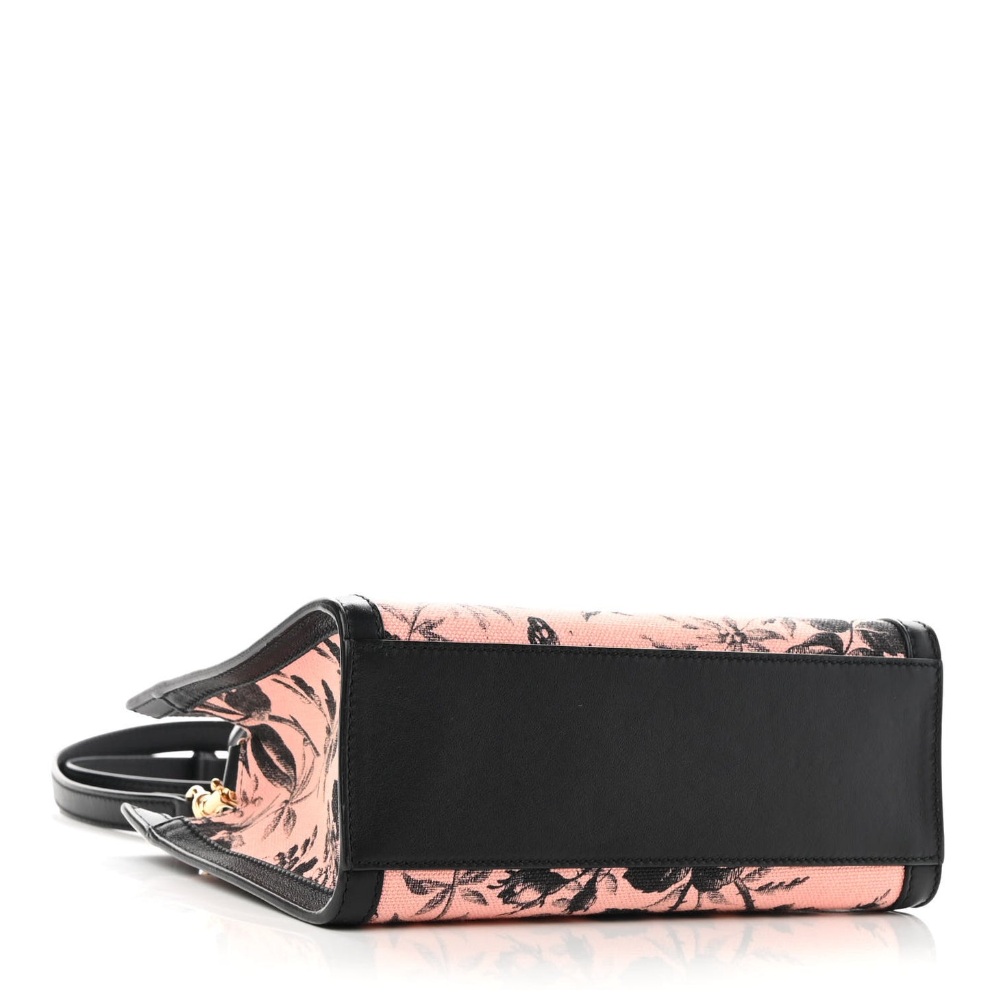 Canvas Herbarium Print Ribbon Top Handle Bag Pink Black