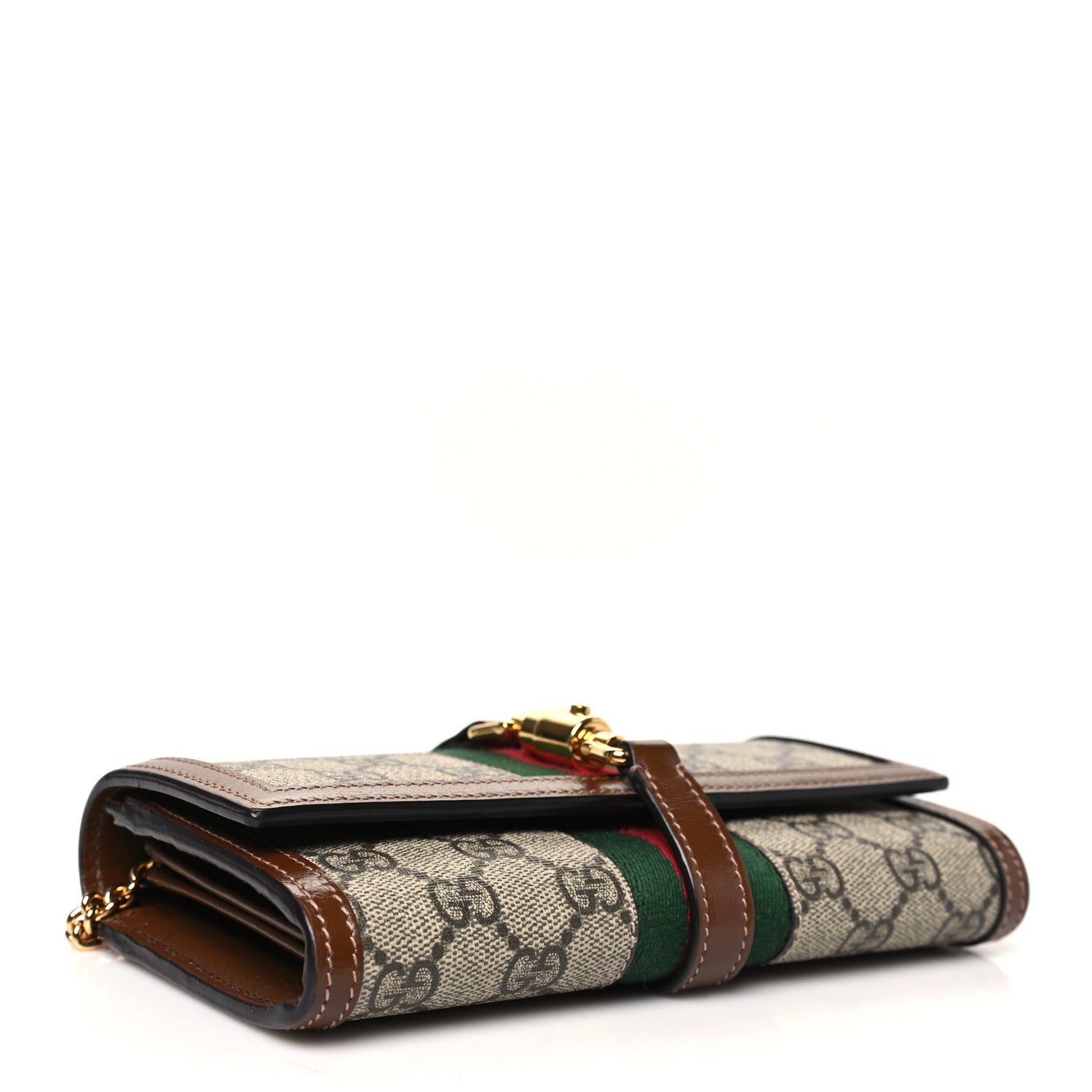 Gucci GG Supreme Monogram Azalea Calfskin Web Jackie 1961 Chain Wallet Beige Ebony Brown Sugar 4 of 11