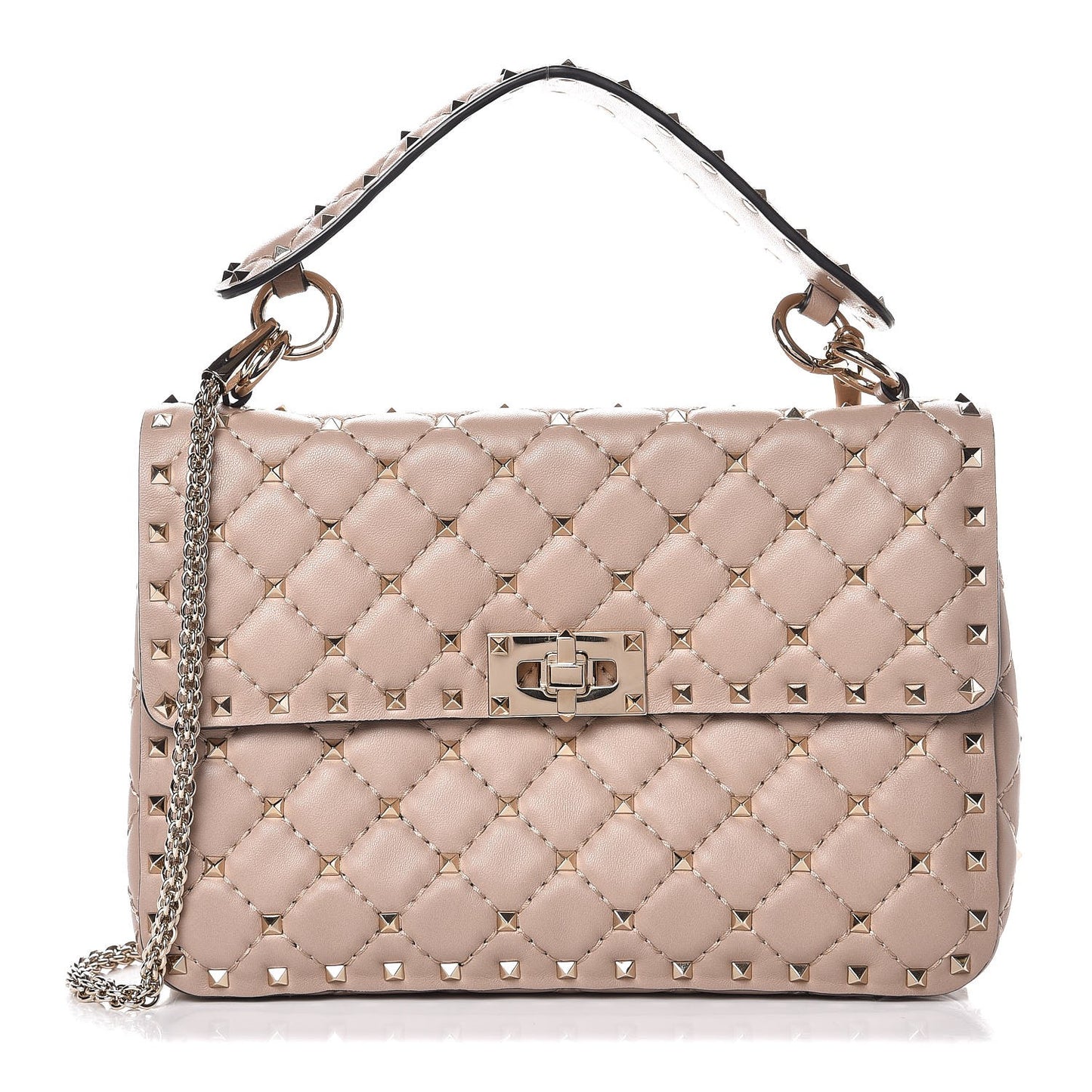 Lambskin Medium Rockstud Spike Shoulder Bag Poudre