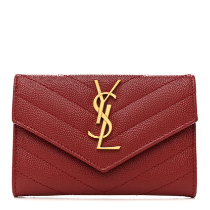 Saint Laurent Grain De Poudre Matelasse Chevron Small Monogram Envelope Wallet Bordeaux 1 of 11