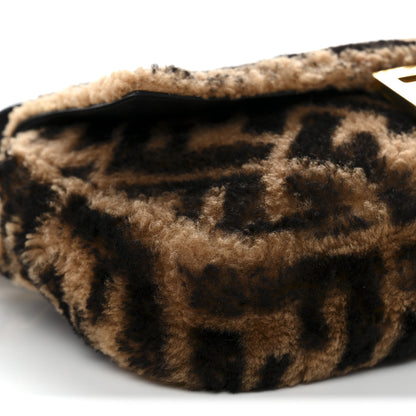 Fendi Shearling Vitello Dolce Macro FF 1974 Baguette Tobacco Black 8 of 10