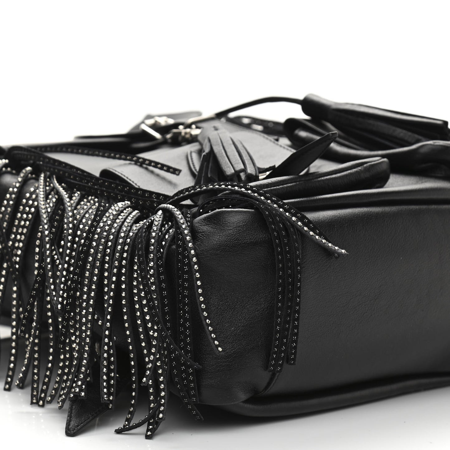 Calfskin Studded Fringe Festival Backpack Black