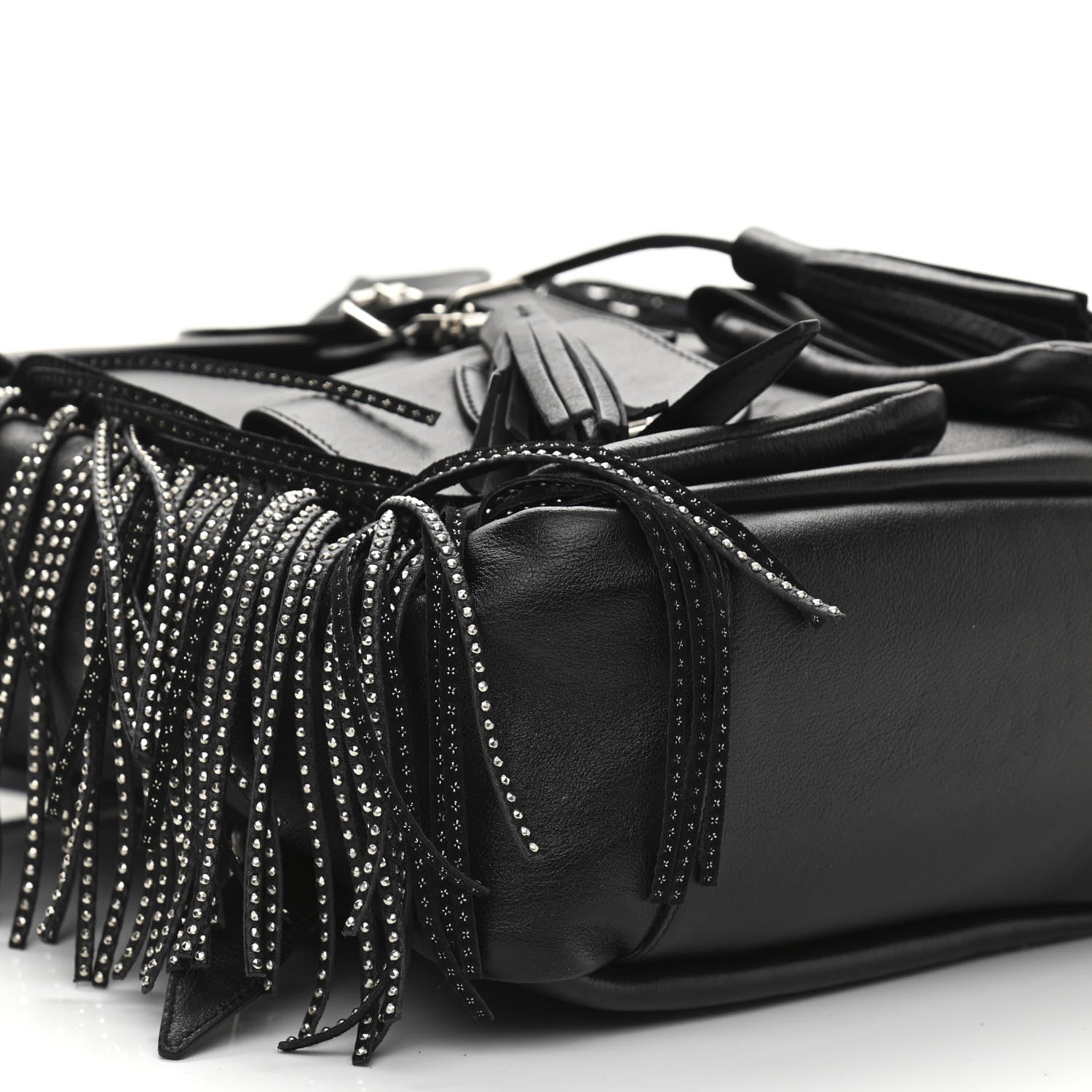 Saint Laurent Calfskin Studded Fringe Festival Backpack Black 11 of 13