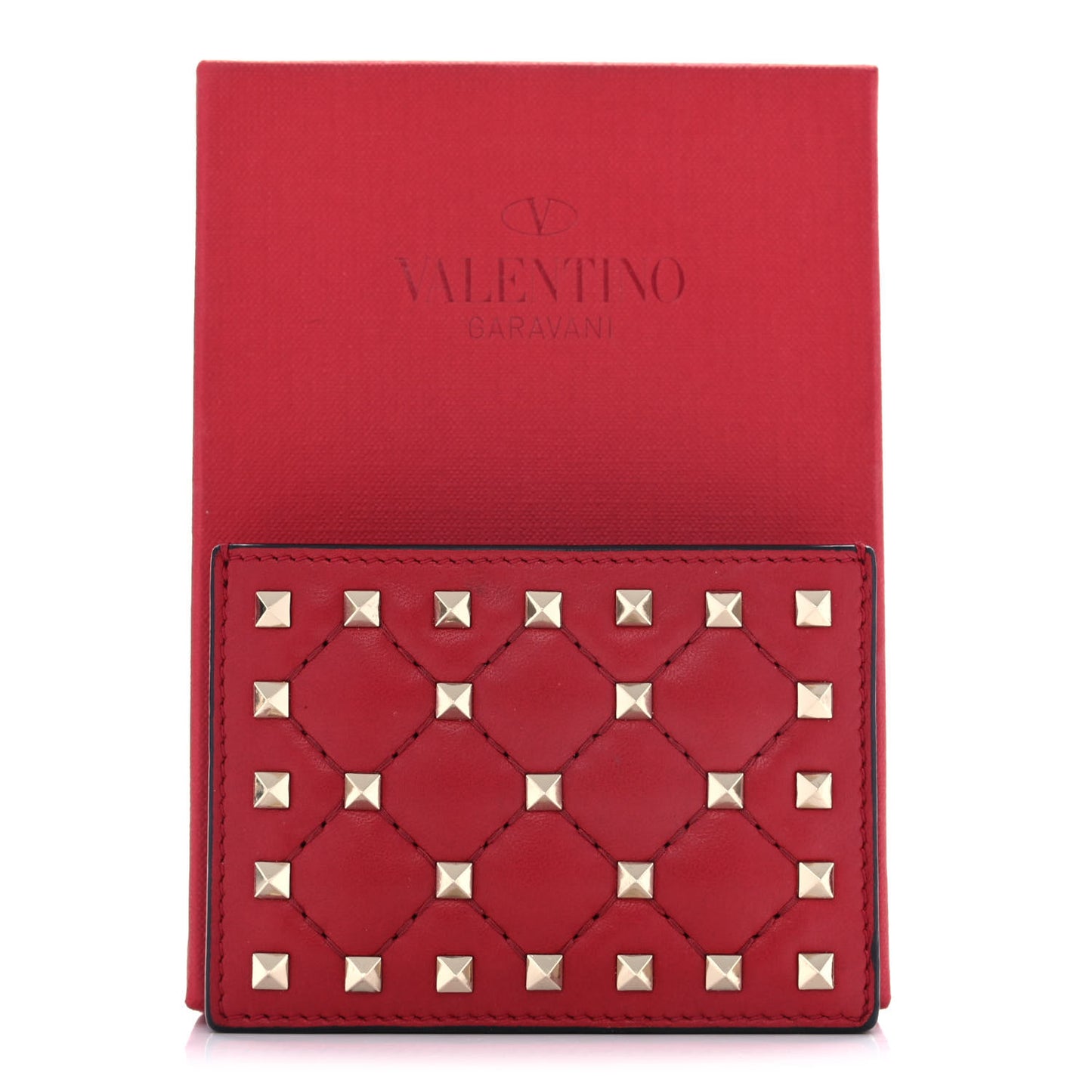 Lambskin Rockstud Spike Card Holder Red