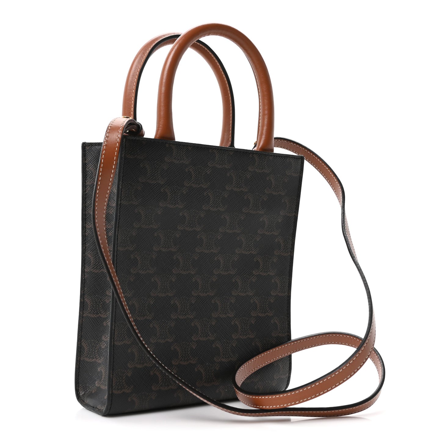 Triomphe Canvas Calfskin Mini Vertical Cabas Tan