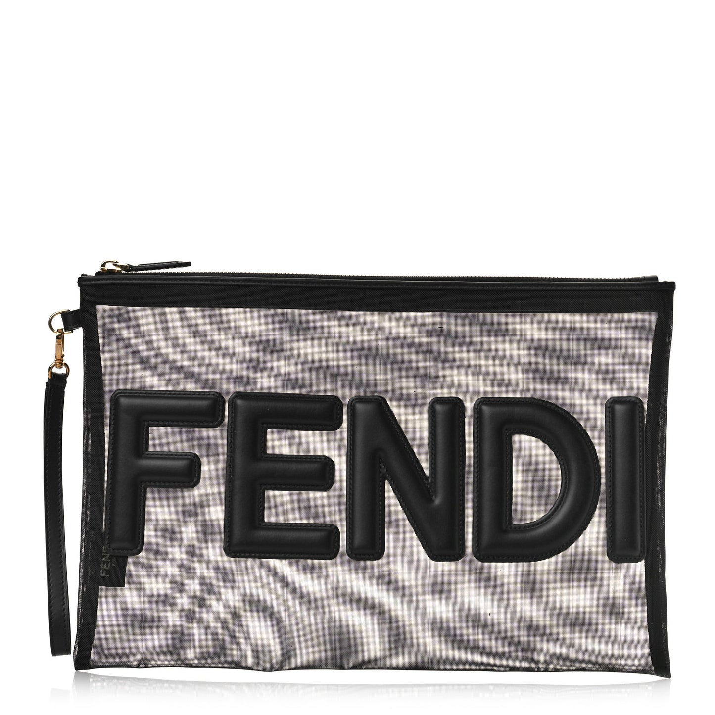 Mesh Vitello King Logo Embroidered Large Flat Pouch Black