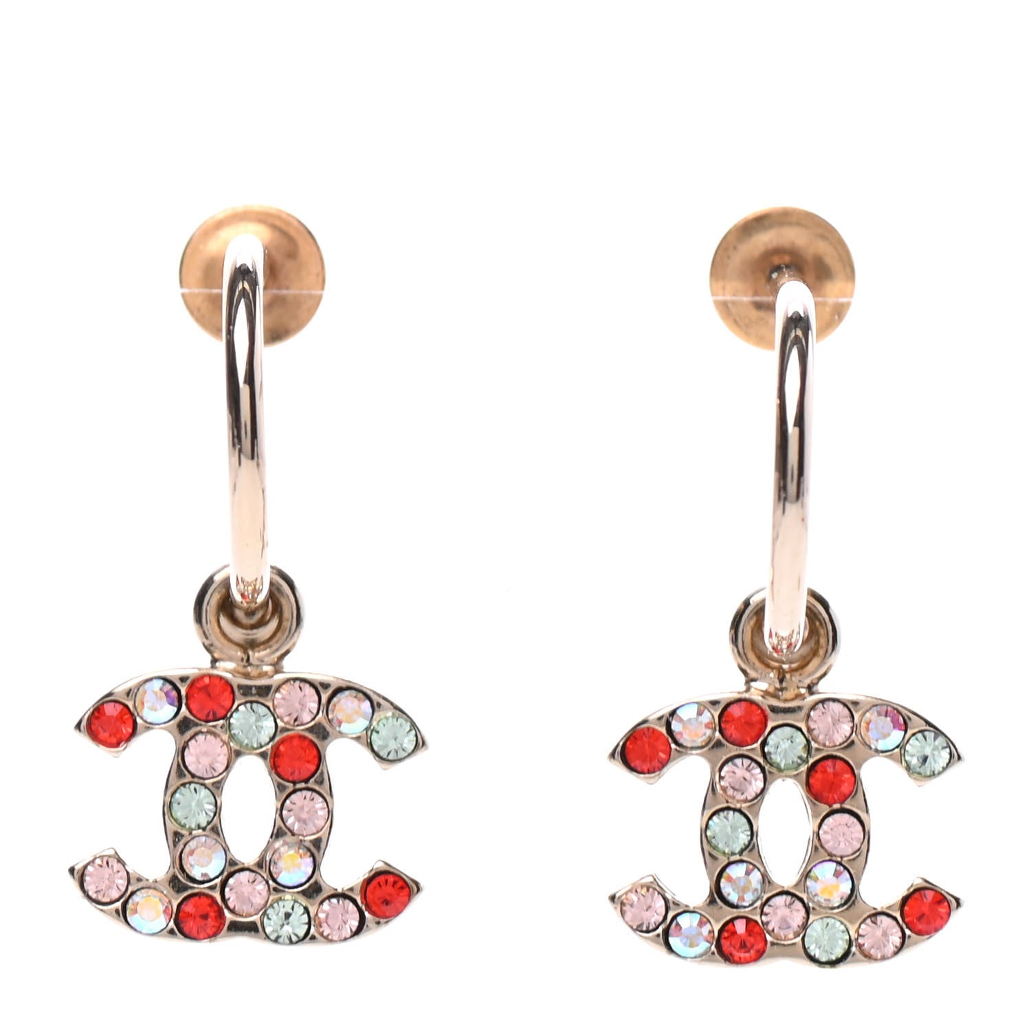 Chanel Crystal CC Drop Earrings Gold Multicolor 1 of 4