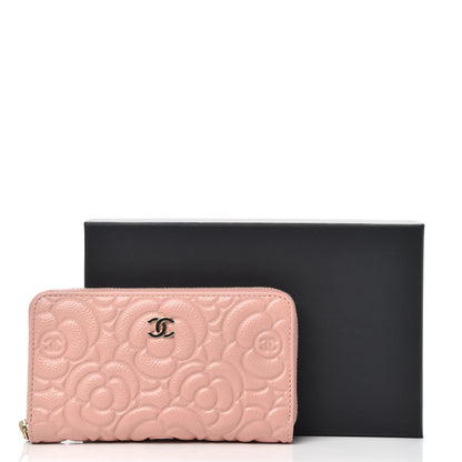 Chanel Caviar Camellia Embossed Medium Zip Around Wallet Light Pink 11 of 11