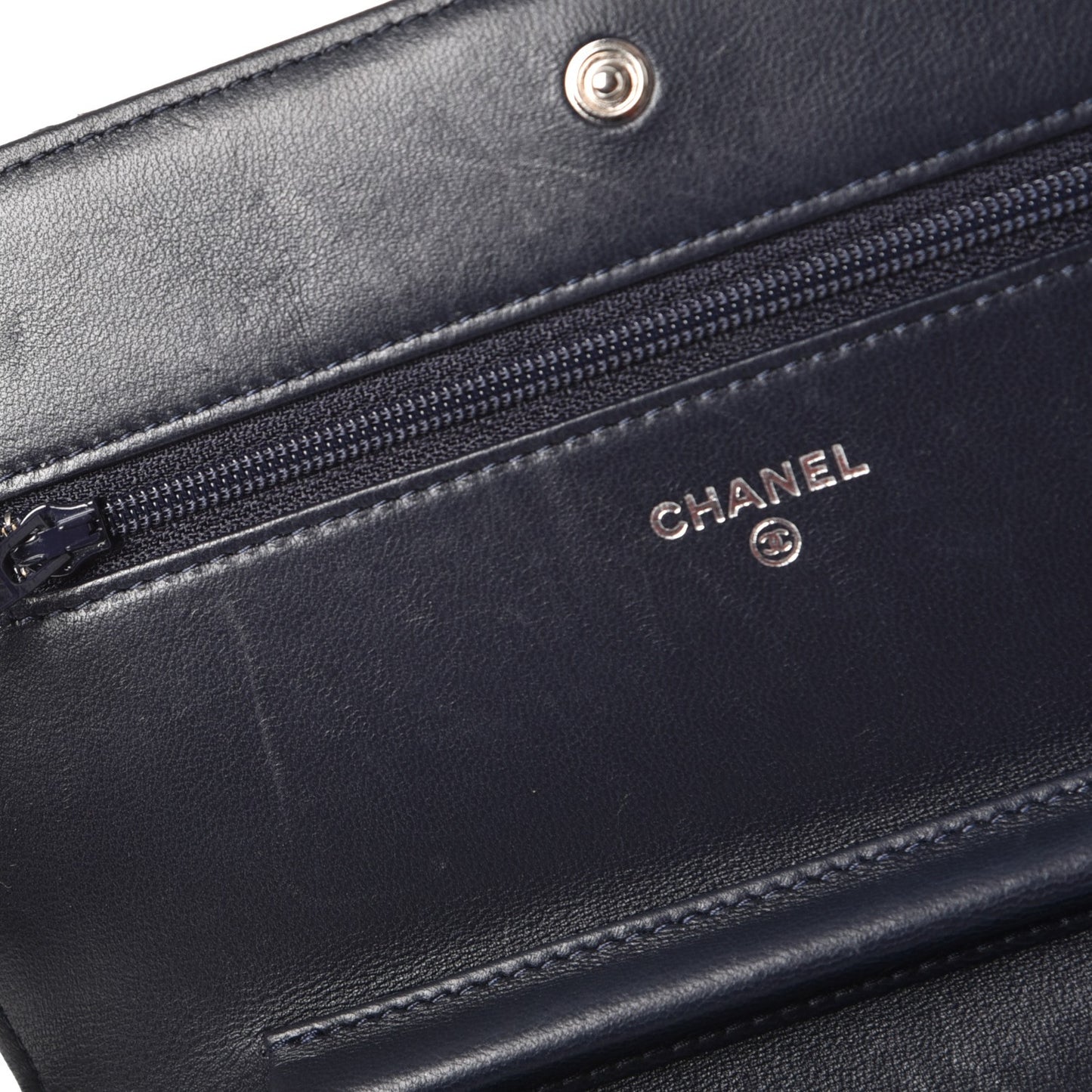 Lambskin Quilted Boy Wallet On Chain WOC Navy Blue