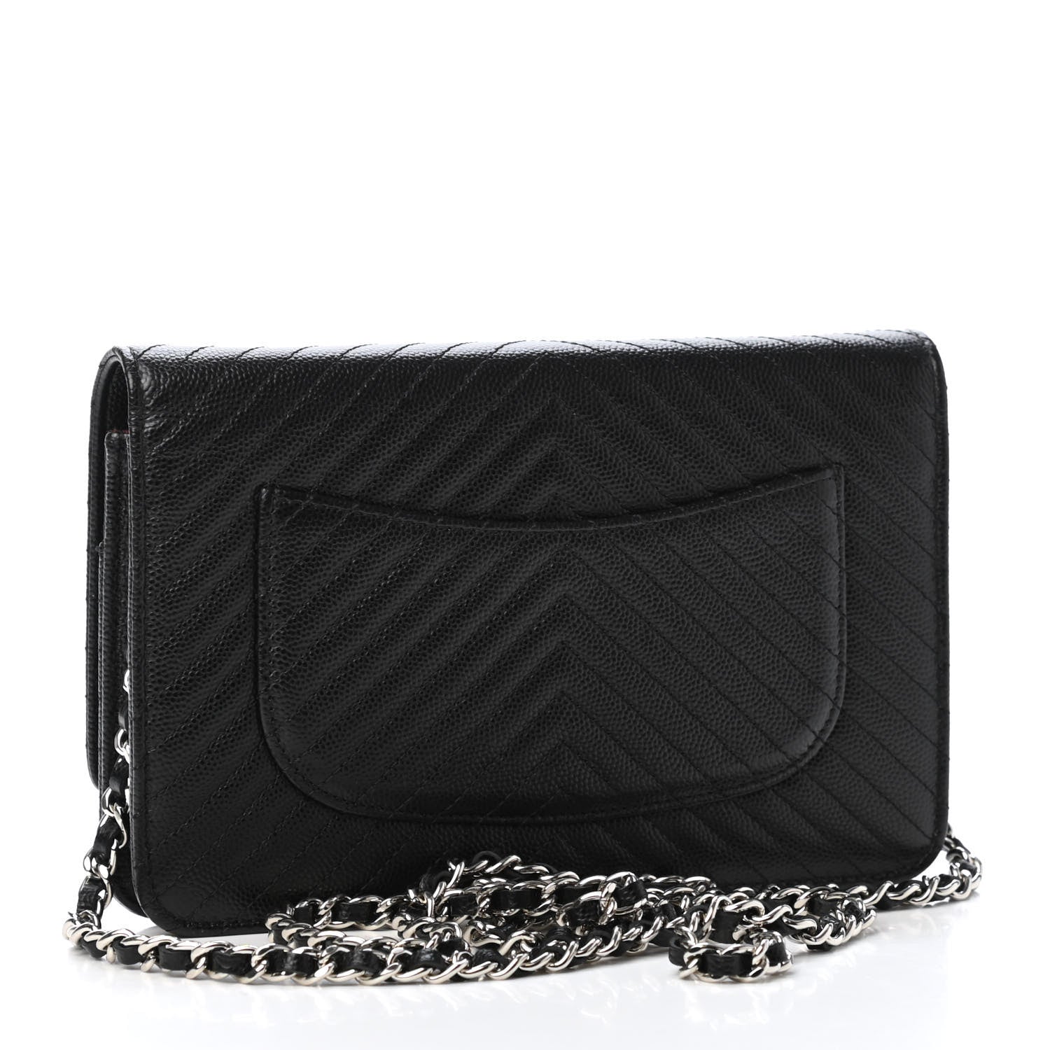 Chanel Caviar Chevron Quilted Wallet On Chain WOC Black 2 of 4